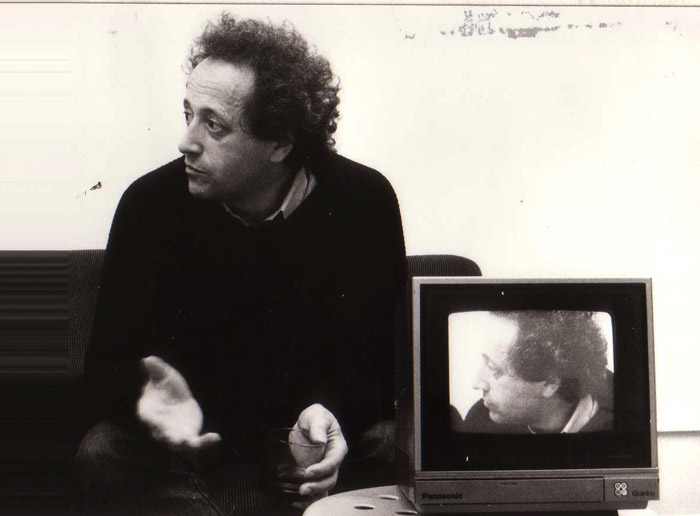 Filming the French author Bernard Noël for a film project with Irene Lichtenstein. (1984)
